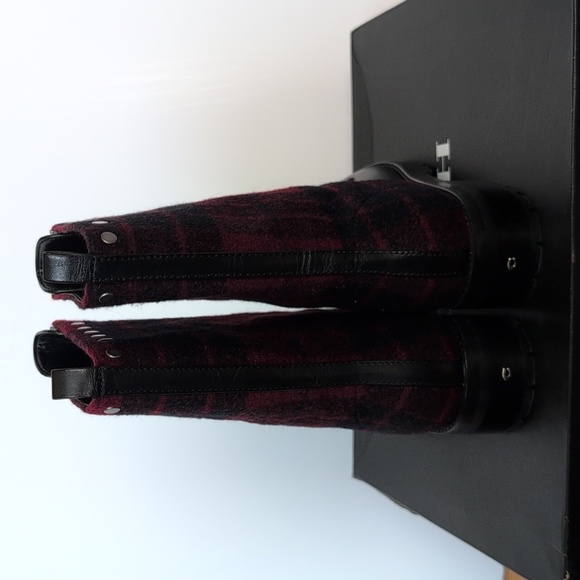 COACH Red Plaid & Leather Studded Combat Boot NIB 9 - Picture 8 of 11